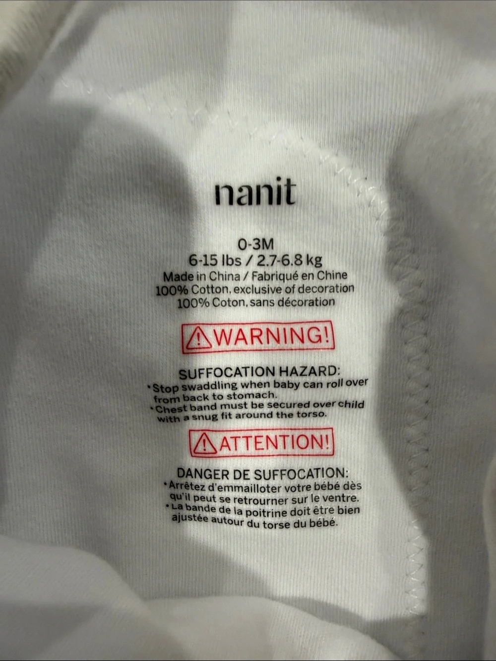 Nanit breathing wear sleeping bag 0-3 months